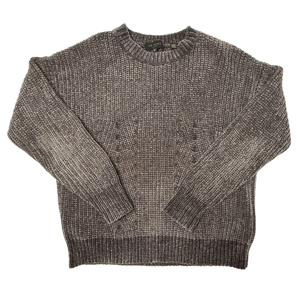 Ted Baker London Innia Chenille Sweater Women Sz 0 Gray Quiet Luxury Plush Cozy